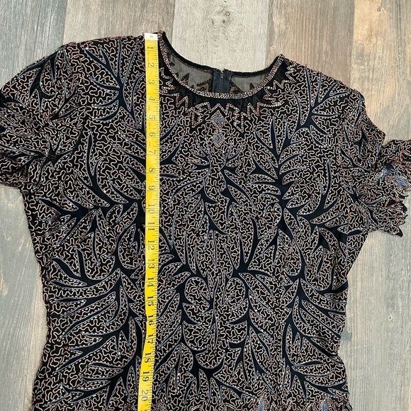 Laurence Kazar Beaded Sequin Black Brown Iridescent Silk Blouse Large Vintage - Picture 6 of 8